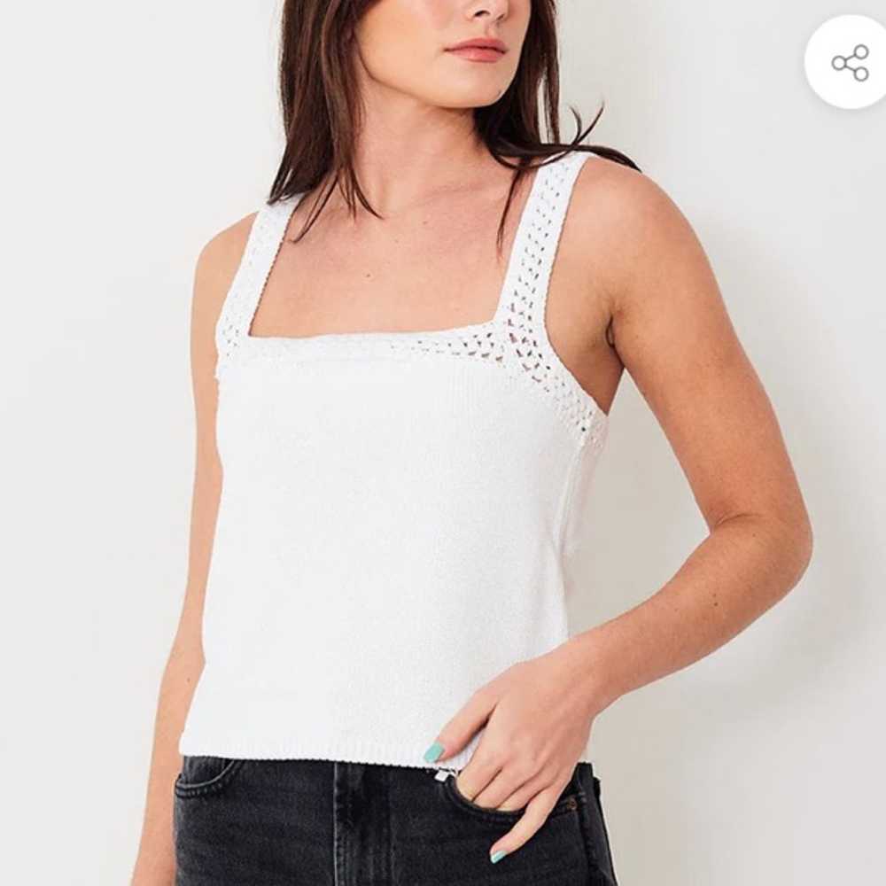 White + Warren Crochet Trim Cream Tank - image 3