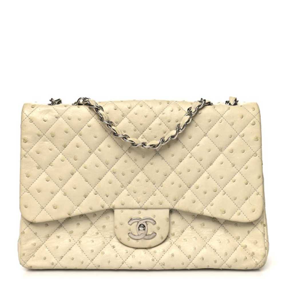 CHANEL Ostrich Jumbo Single Flap Light Beige - image 1