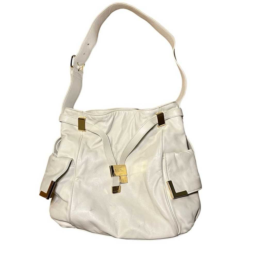 Vintage Michael Kors Ivory Leather and Gold Handb… - image 1