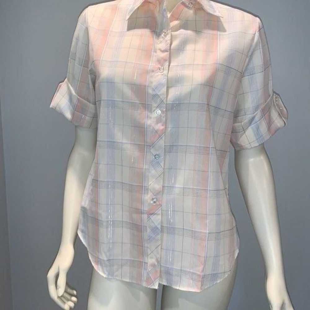 Vintage Shirt Accent Women’s Pastel Plaid Button … - image 1