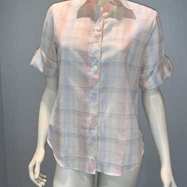 Vintage Shirt Accent Women’s Pastel Plaid Button … - image 1