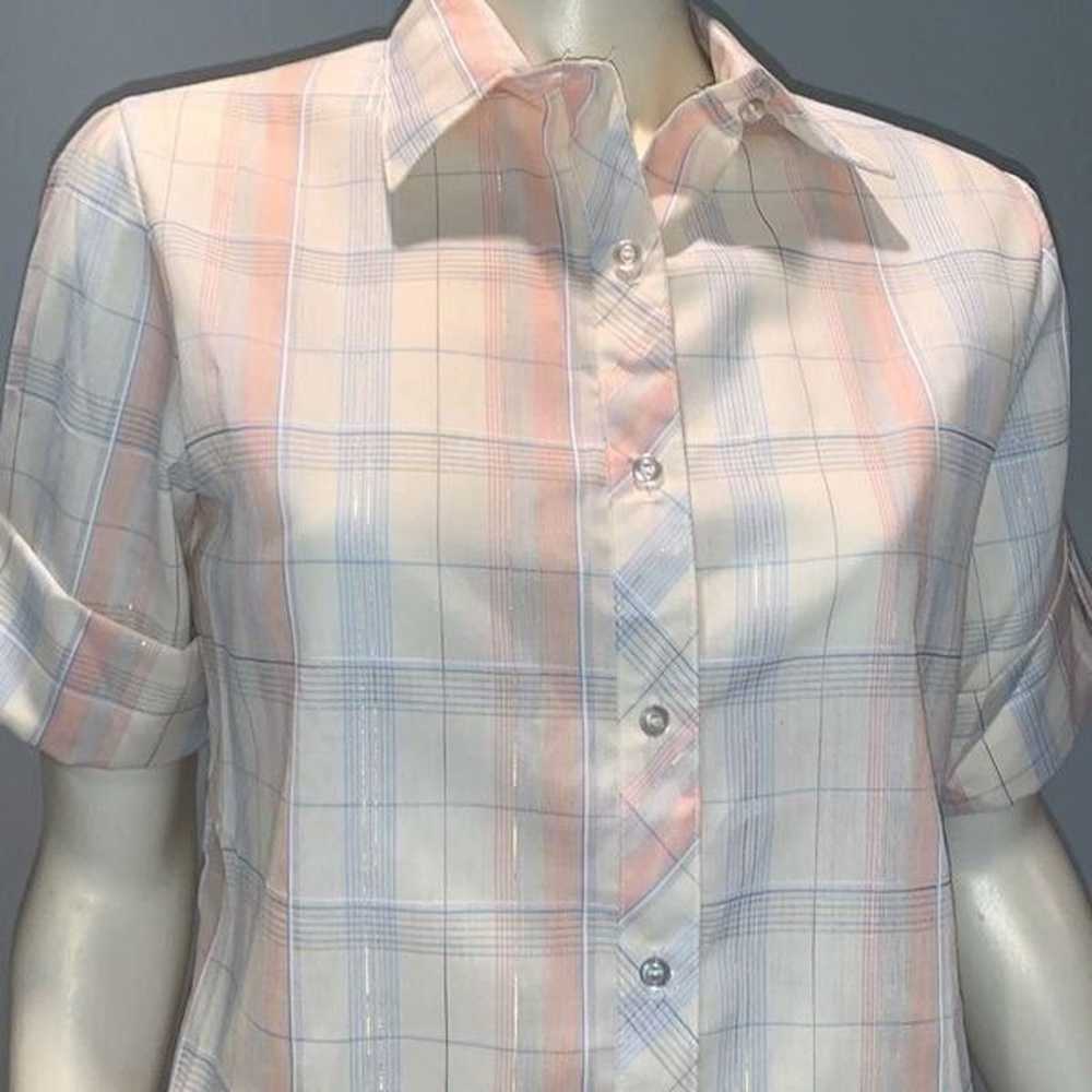 Vintage Shirt Accent Women’s Pastel Plaid Button … - image 2