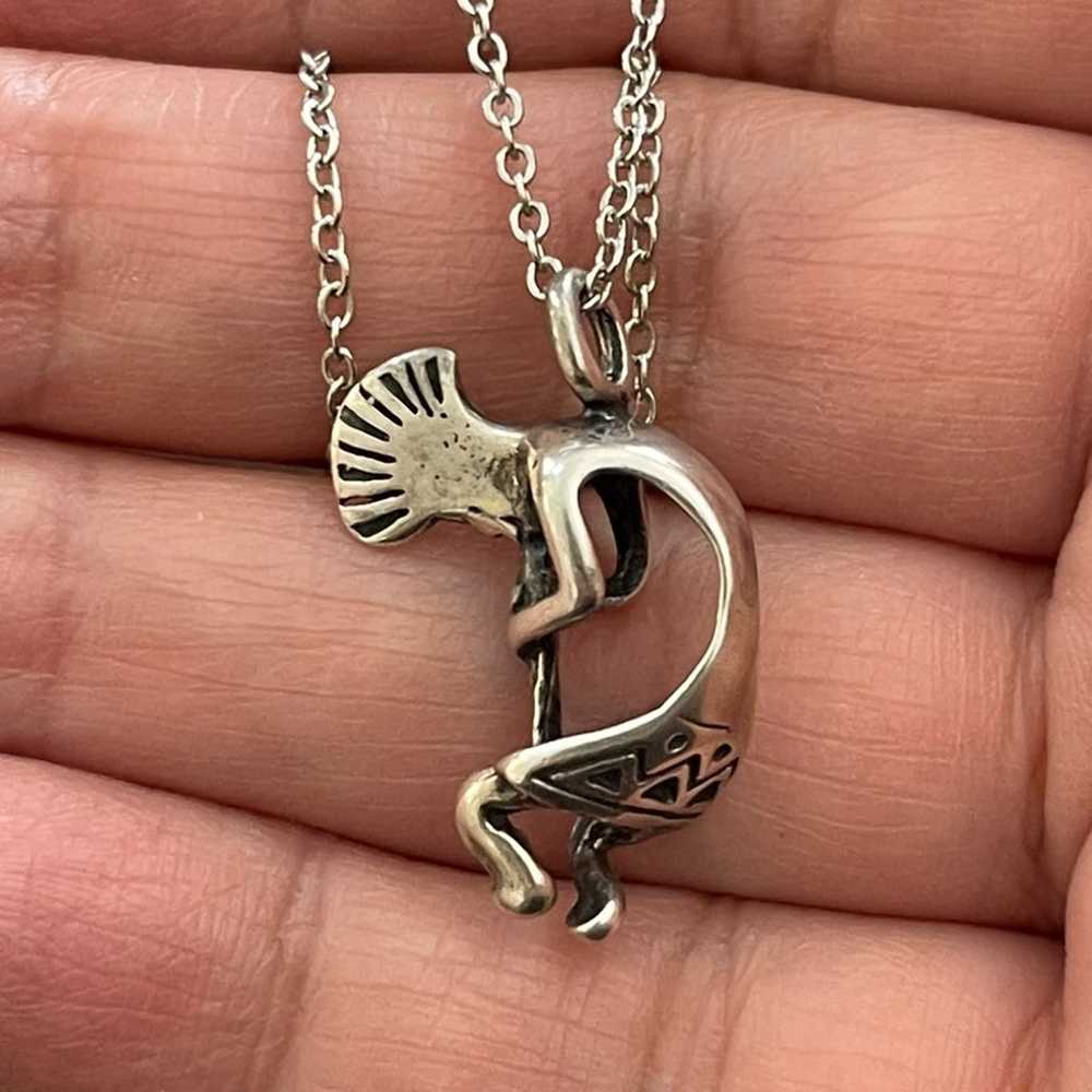 Native American style silver Kokopelli pendant an… - image 1