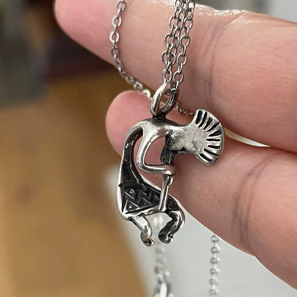 Native American style silver Kokopelli pendant an… - image 3