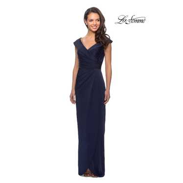 LA FEMME 25206 Jersey Column Gown 8 Navy Blue Off-