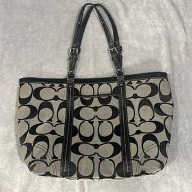 バッグ Coach Vintage Signature Tote Bag Coach 9348 Rugby Brown & Blue Stripe Vintage Tote/Shoulder