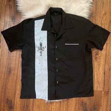 ウェア・シャツ Steady Last Call Bowling Shirt Mens XL Steady Last Call Men's M Flames Guitar & Martini Glass