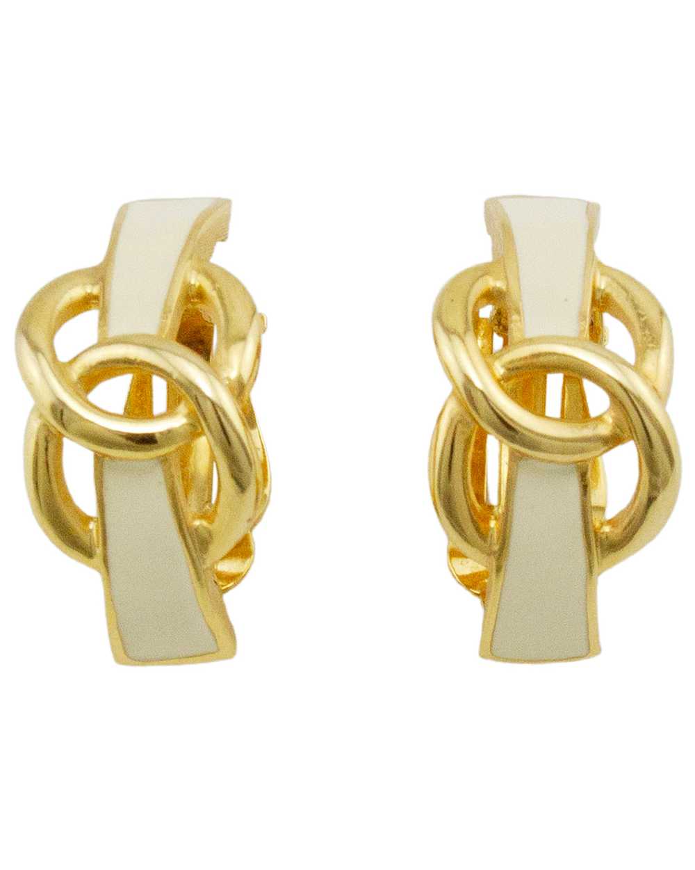 Kenneth Jay Lane Cream and Gold Enamel Twisted Ci… - image 1