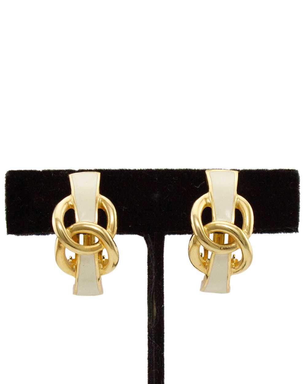 Kenneth Jay Lane Cream and Gold Enamel Twisted Ci… - image 2