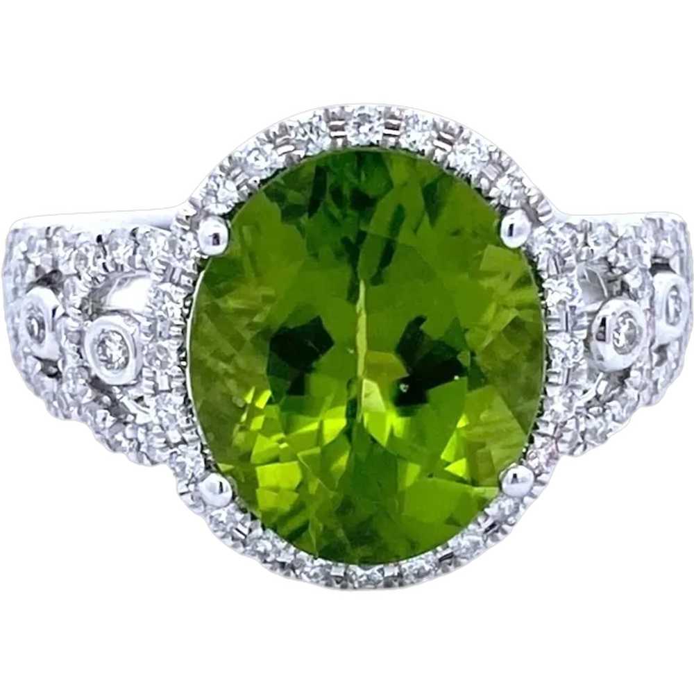 18K White Gold Peridot & Diamond Ring - image 1
