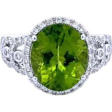 18K White Gold Peridot & Diamond Ring - image 1