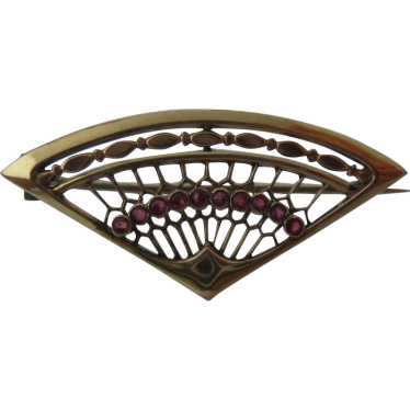 Victorian 14K Ruby Fan Pin Open Work - image 1