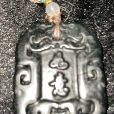 Burma Jade Deep green pendant with Chinese letters - image 1