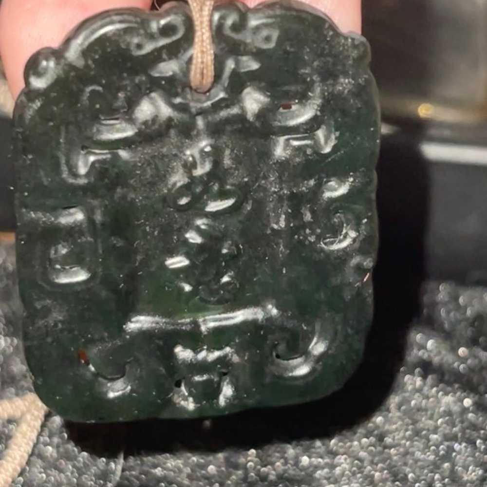 Burma Jade Deep green pendant with Chinese letters - image 5