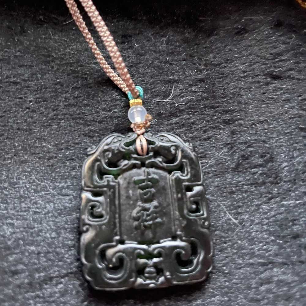 Burma Jade Deep green pendant with Chinese letters - image 6