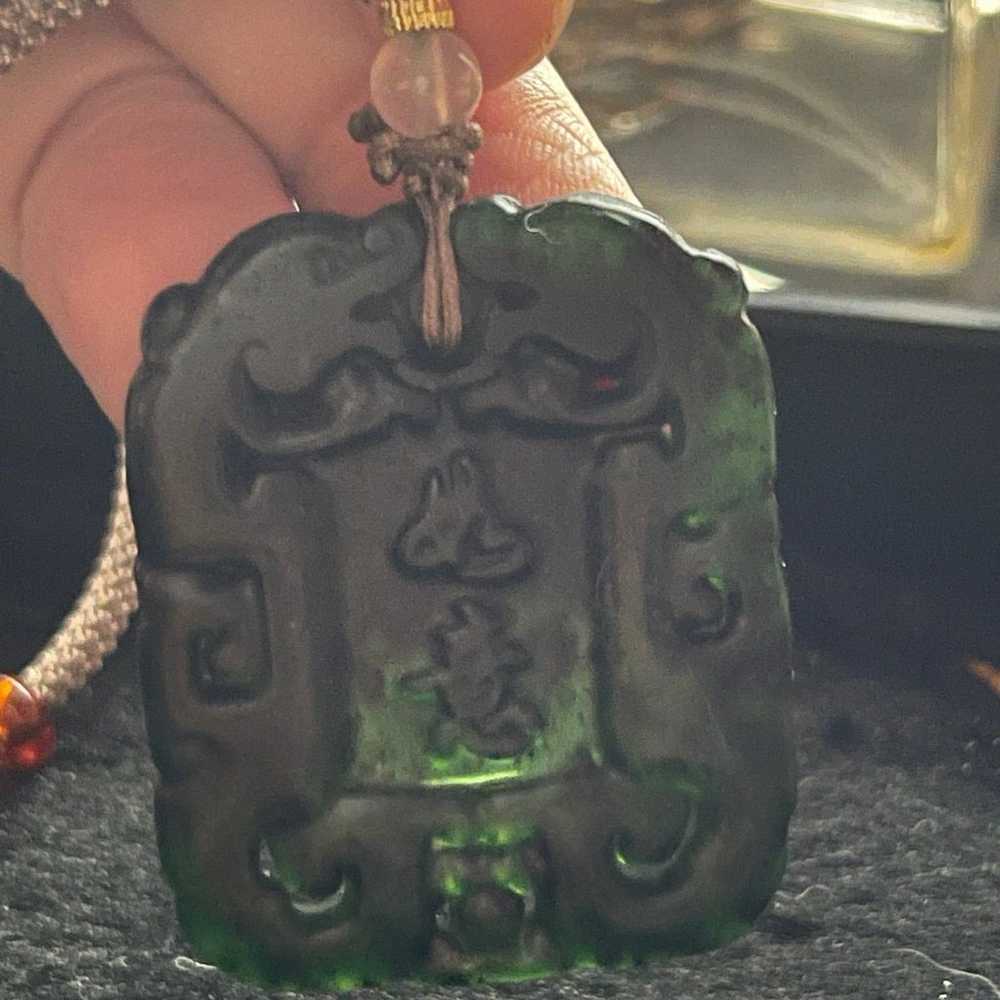 Burma Jade Deep green pendant with Chinese letters - image 7