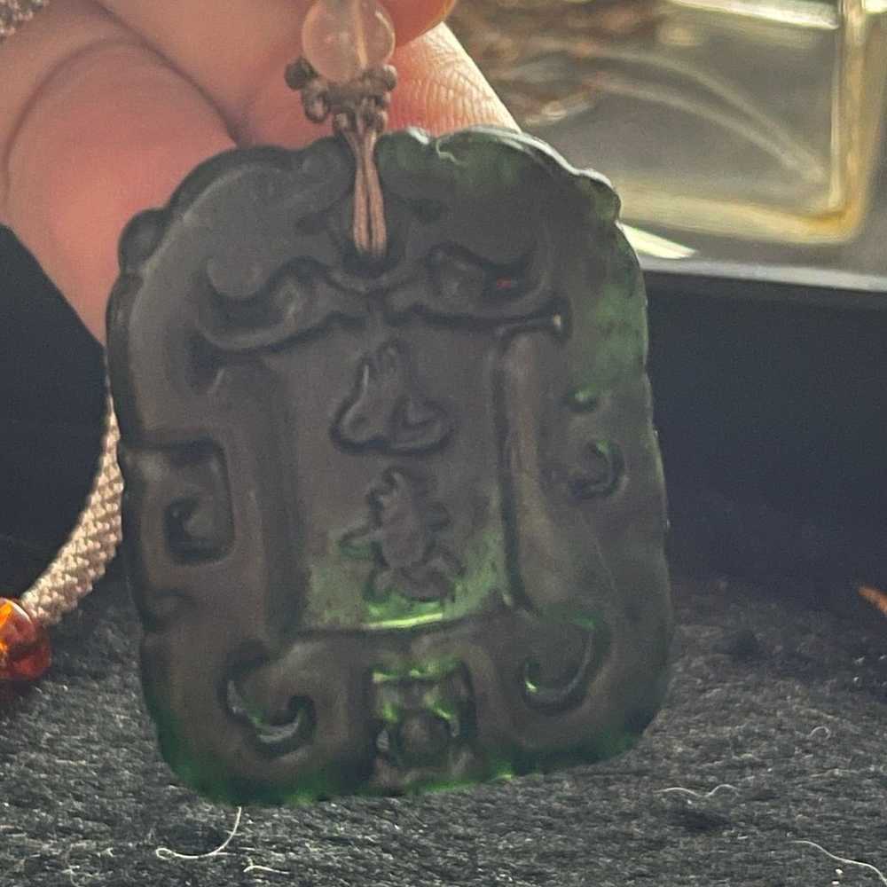 Burma Jade Deep green pendant with Chinese letters - image 8