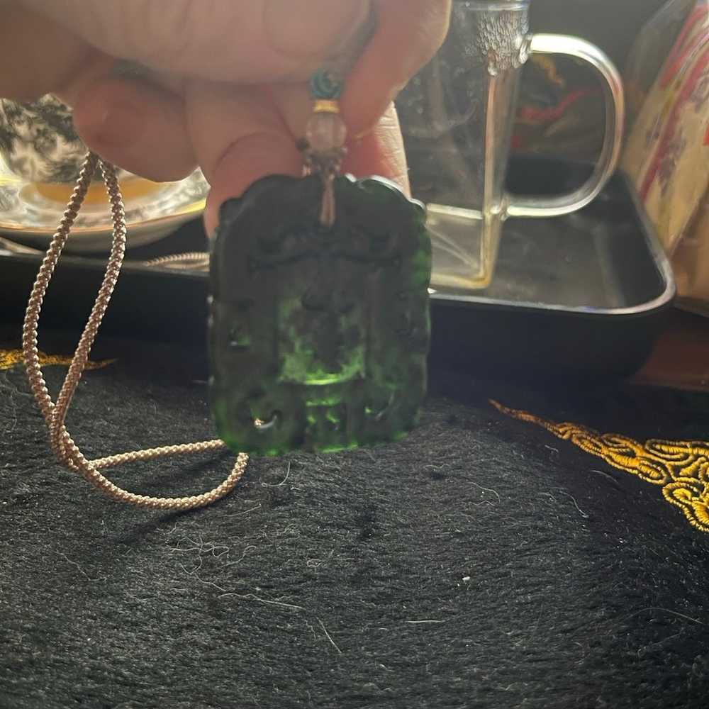 Burma Jade Deep green pendant with Chinese letters - image 9