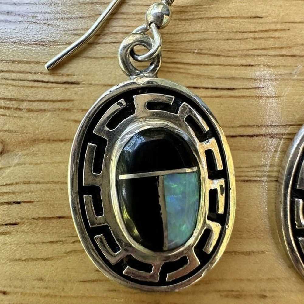 VTG Sterling Silver Dangle Earrings Black Onyx Pr… - image 2