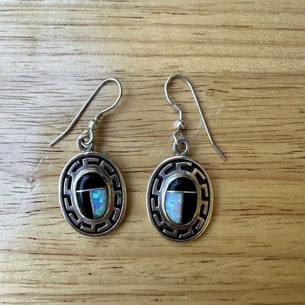 VTG Sterling Silver Dangle Earrings Black Onyx Pr… - image 7