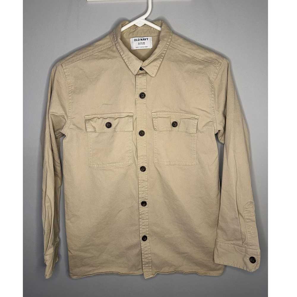 Old Navy Old Navy Built-In Flex Button-Up Shirt Beige Boys L (14-16)