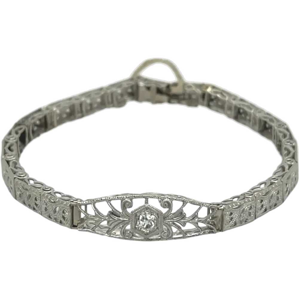 Art Deco 14K White Gold Diamond Bracelet - image 1