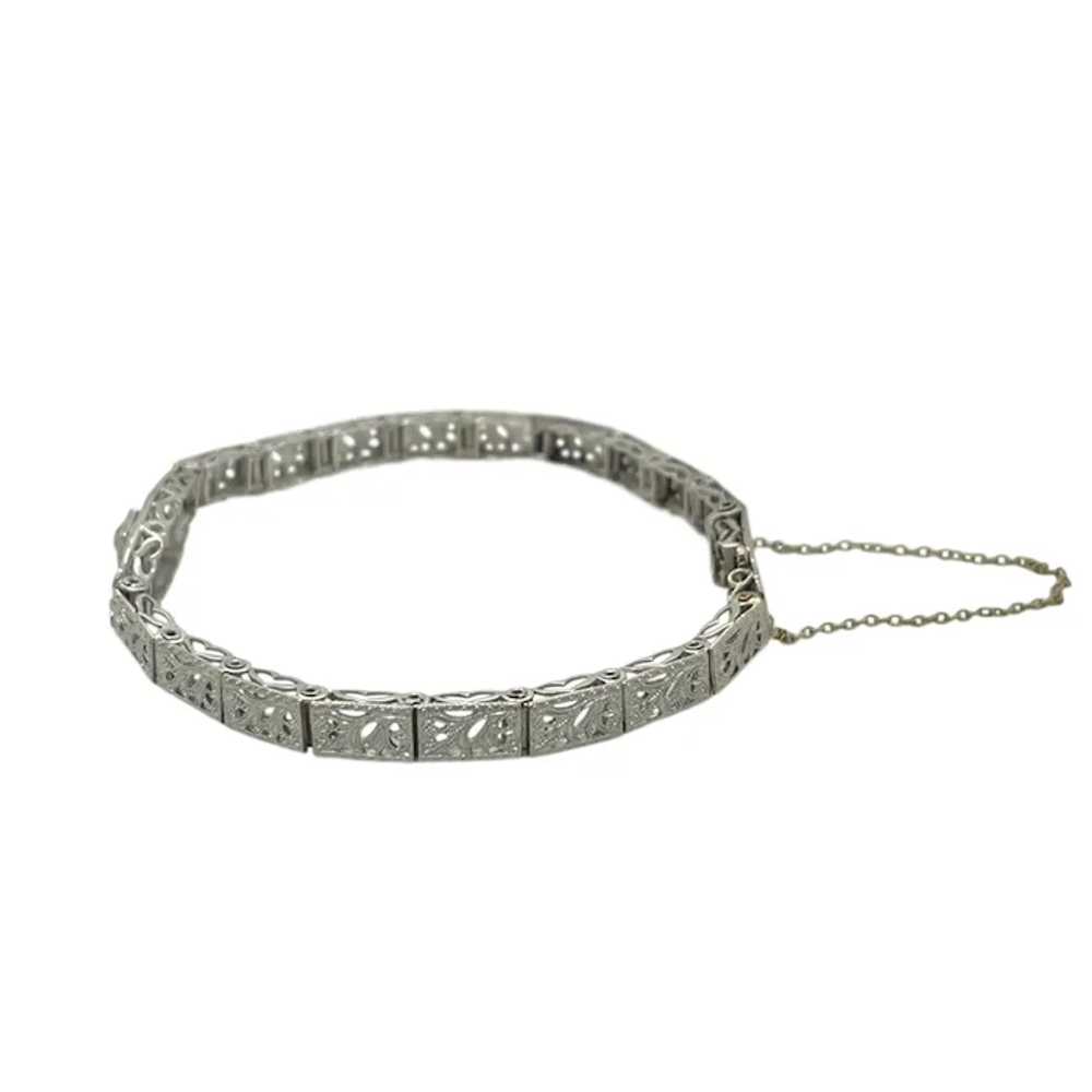 Art Deco 14K White Gold Diamond Bracelet - image 2