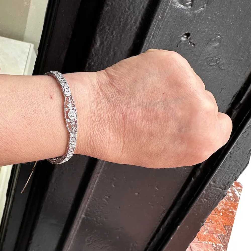 Art Deco 14K White Gold Diamond Bracelet - image 6