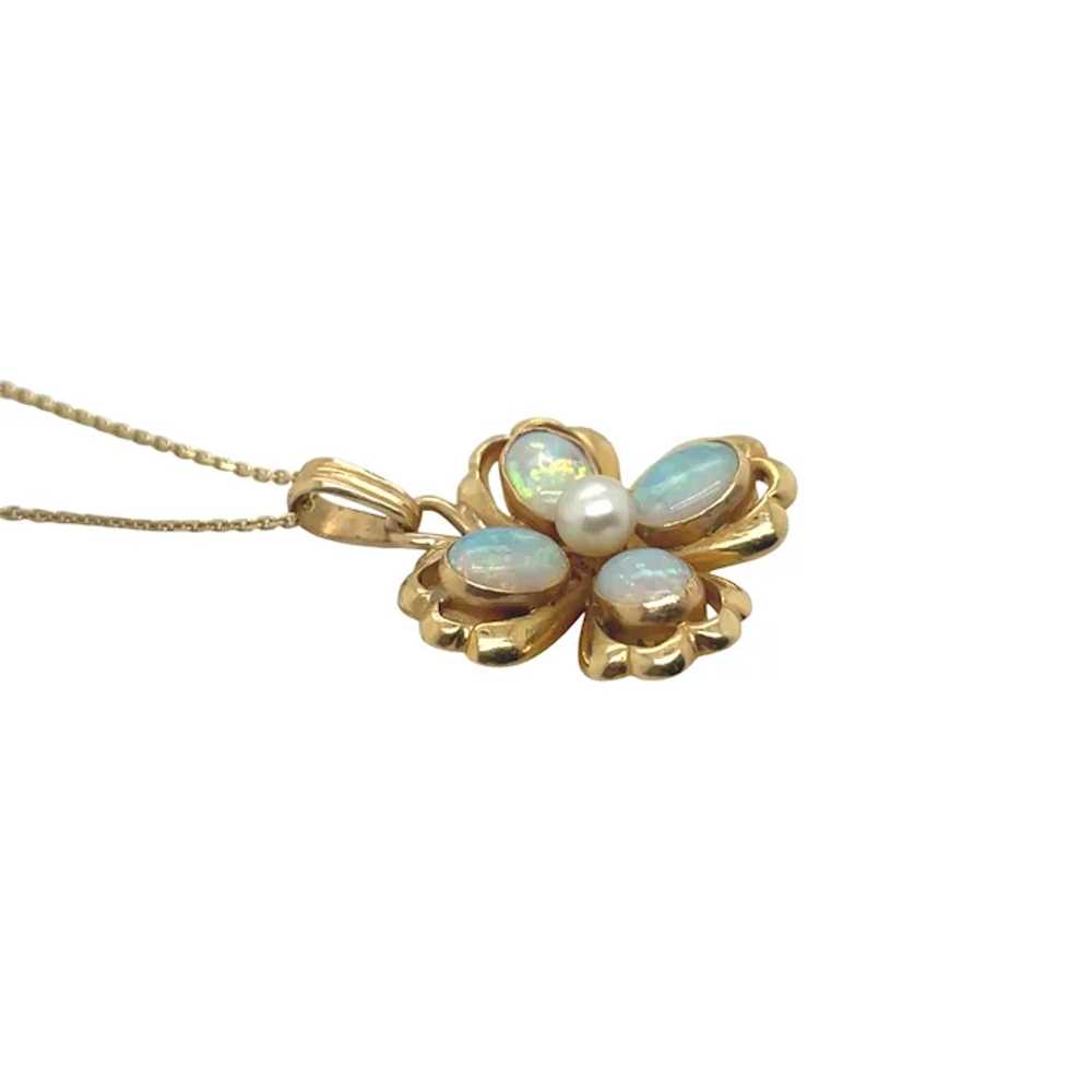 14K Yellow Gold Opal and Pearl Pendant - image 3