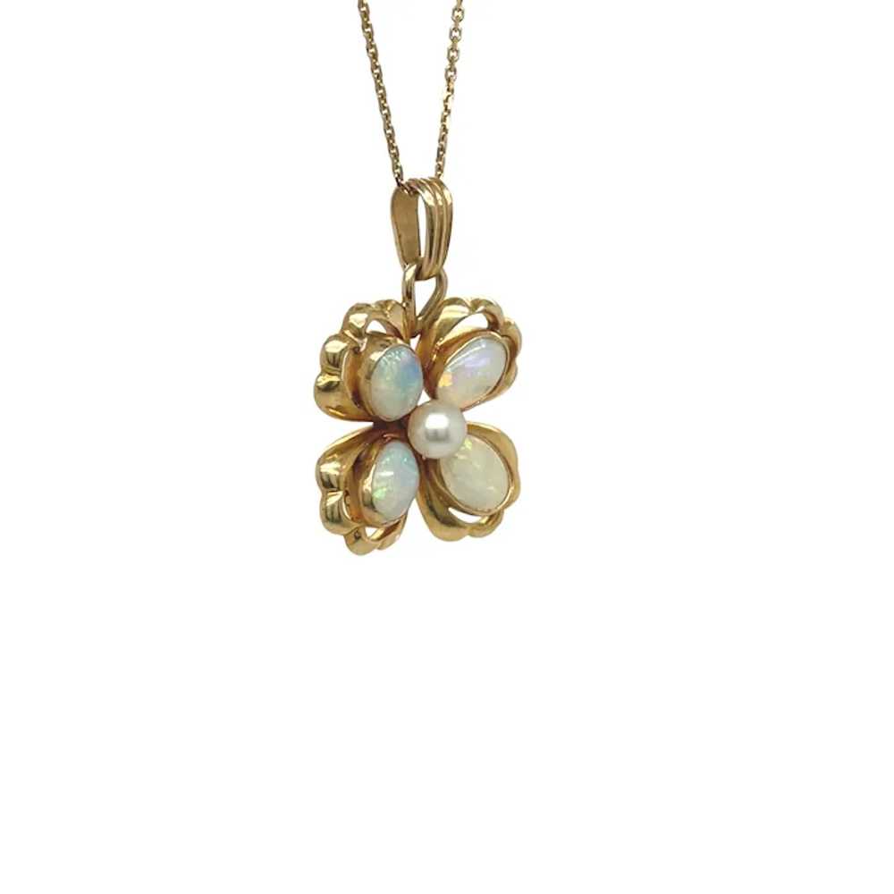 14K Yellow Gold Opal and Pearl Pendant - image 4
