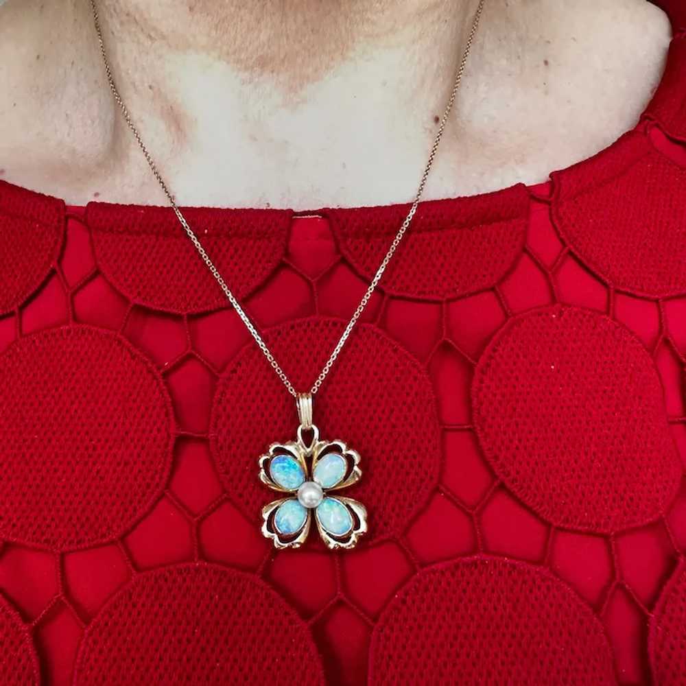 14K Yellow Gold Opal and Pearl Pendant - image 5