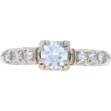 White Gold Diamond Retro Engagement Ring - 14k Eur