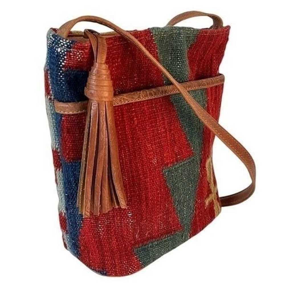 Kilim Carpet Rug Crossbody Bag Tooled Leather Tas… - image 11