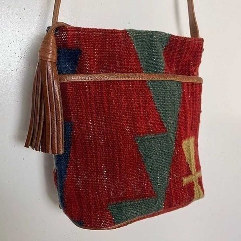 Kilim Carpet Rug Crossbody Bag Tooled Leather Tas… - image 2