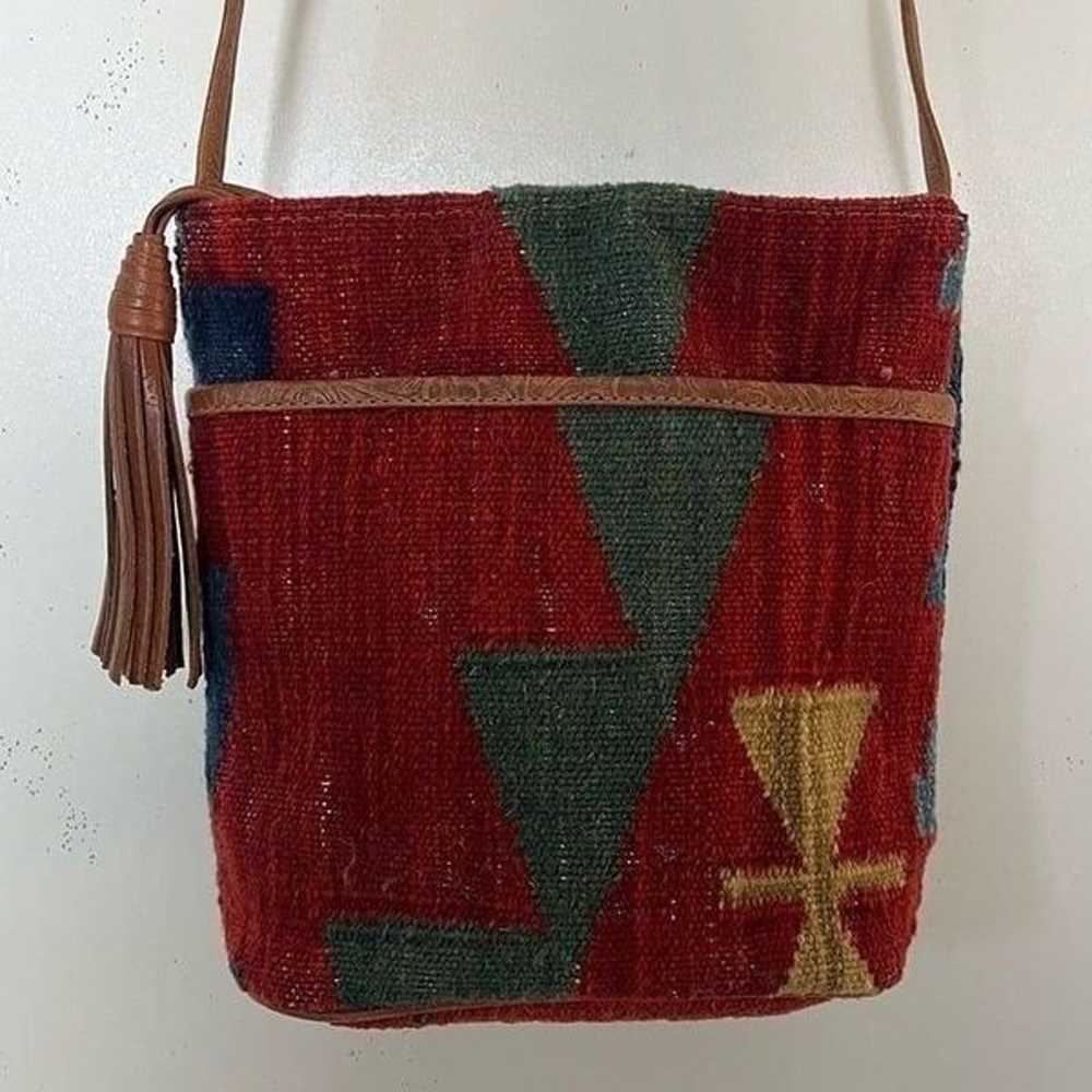 Kilim Carpet Rug Crossbody Bag Tooled Leather Tas… - image 3