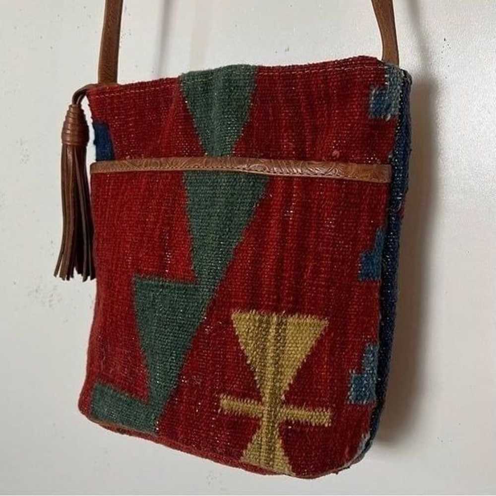 Kilim Carpet Rug Crossbody Bag Tooled Leather Tas… - image 4