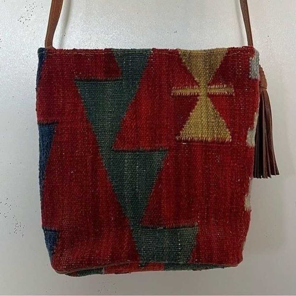 Kilim Carpet Rug Crossbody Bag Tooled Leather Tas… - image 5