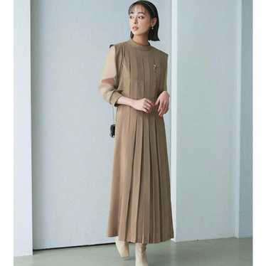 Beige Pleated Design Long Dress - image 1