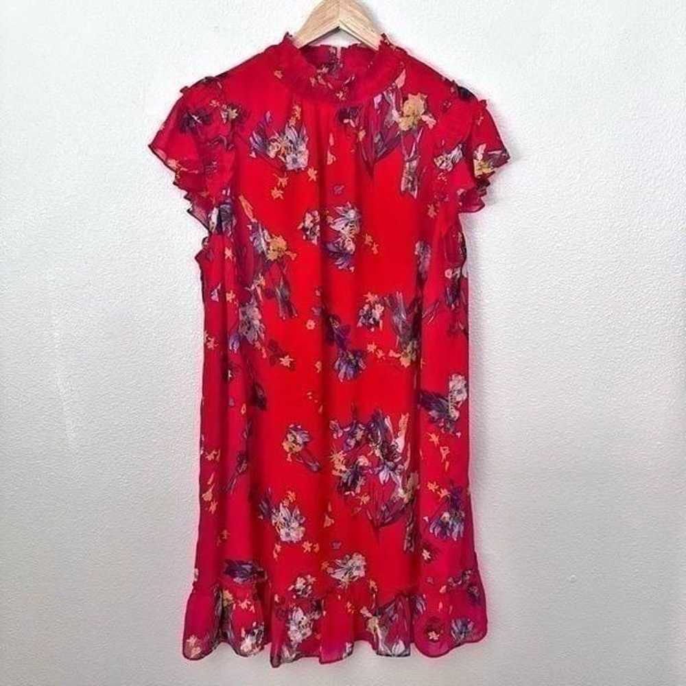 CECE | Red Floral Print Mock Neck Flutter Sleeve … - image 2