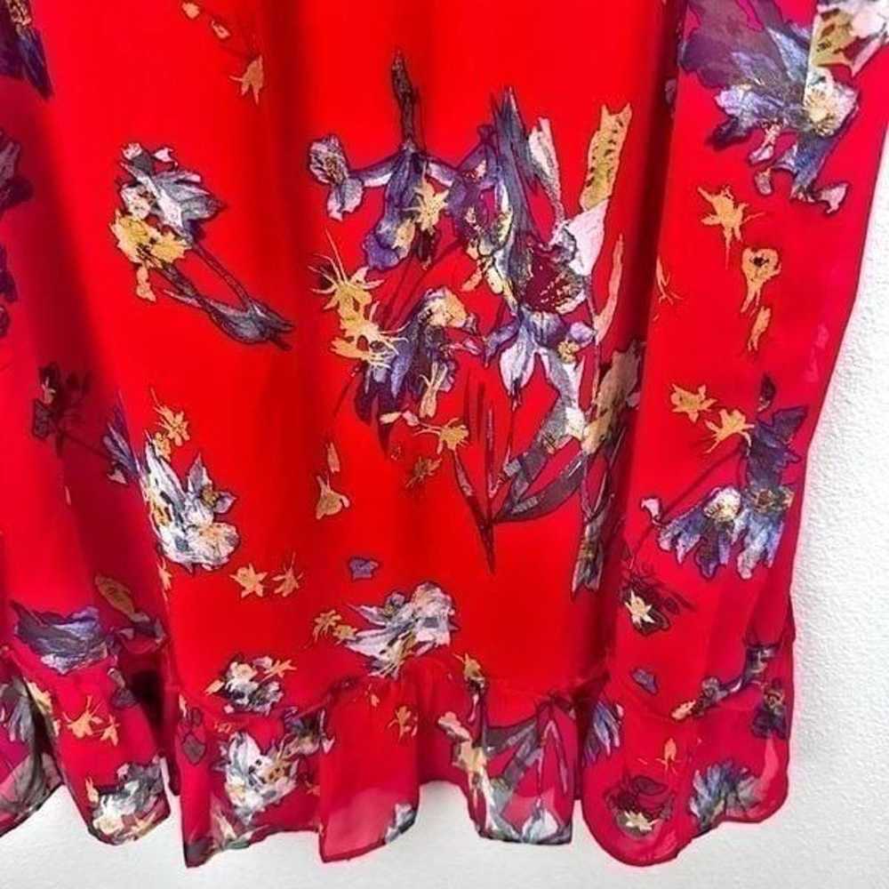 CECE | Red Floral Print Mock Neck Flutter Sleeve … - image 3