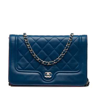 Blue Chanel CC Quilted Lambskin Wallet On Chain C… - image 1