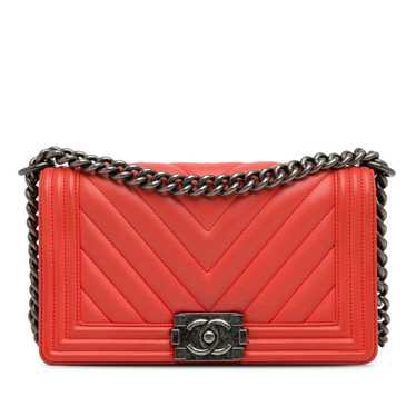 Red Chanel Medium Calfskin Chevron Boy Flap Cross… - image 1