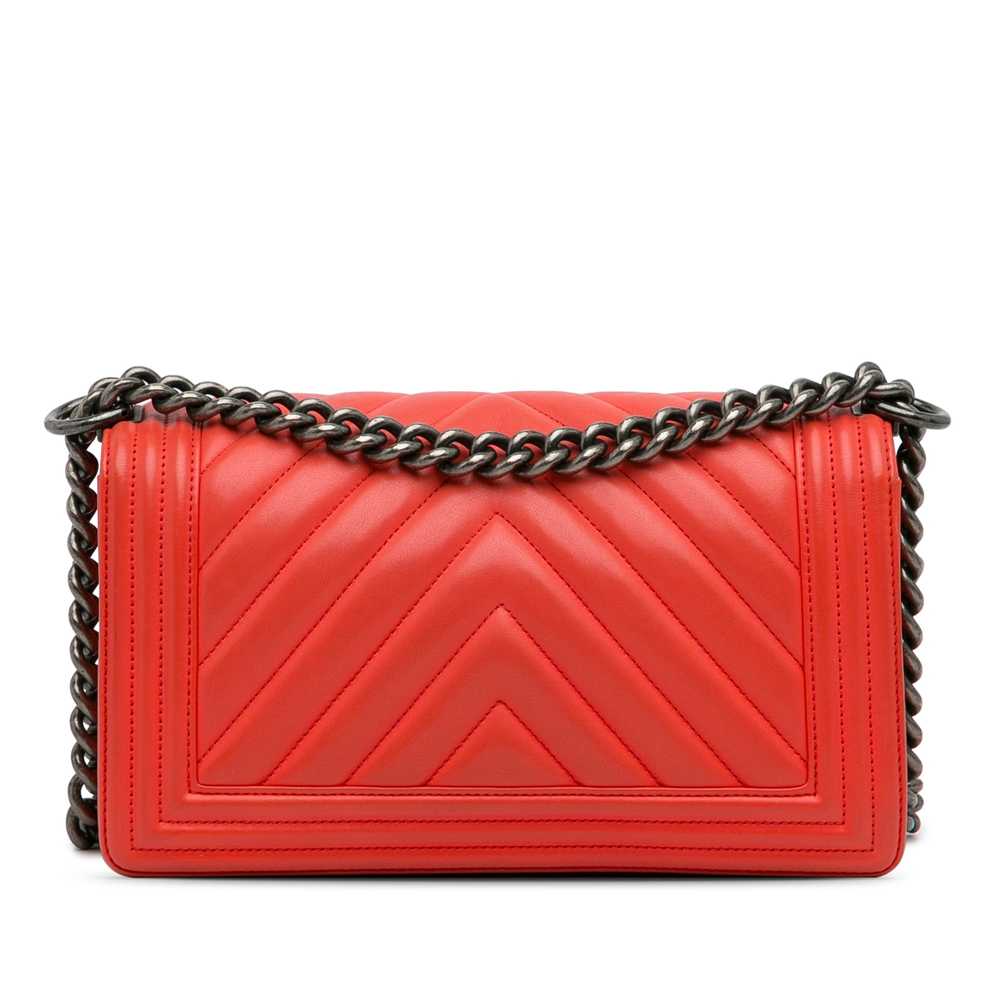 Red Chanel Medium Calfskin Chevron Boy Flap Cross… - image 3