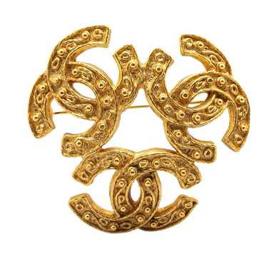 Gold Chanel Gold Plated Triple CC Brooch - image 1