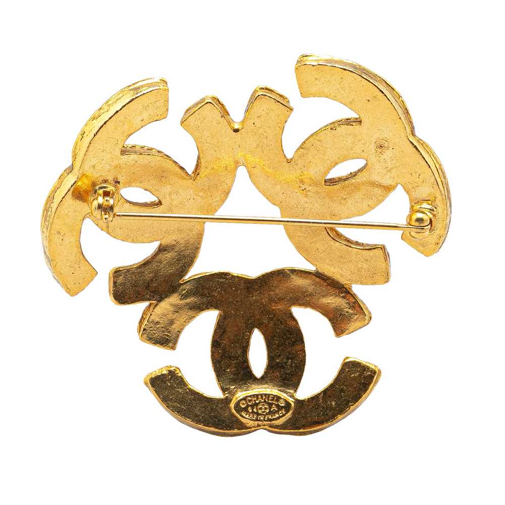 Gold Chanel Gold Plated Triple CC Brooch - image 2