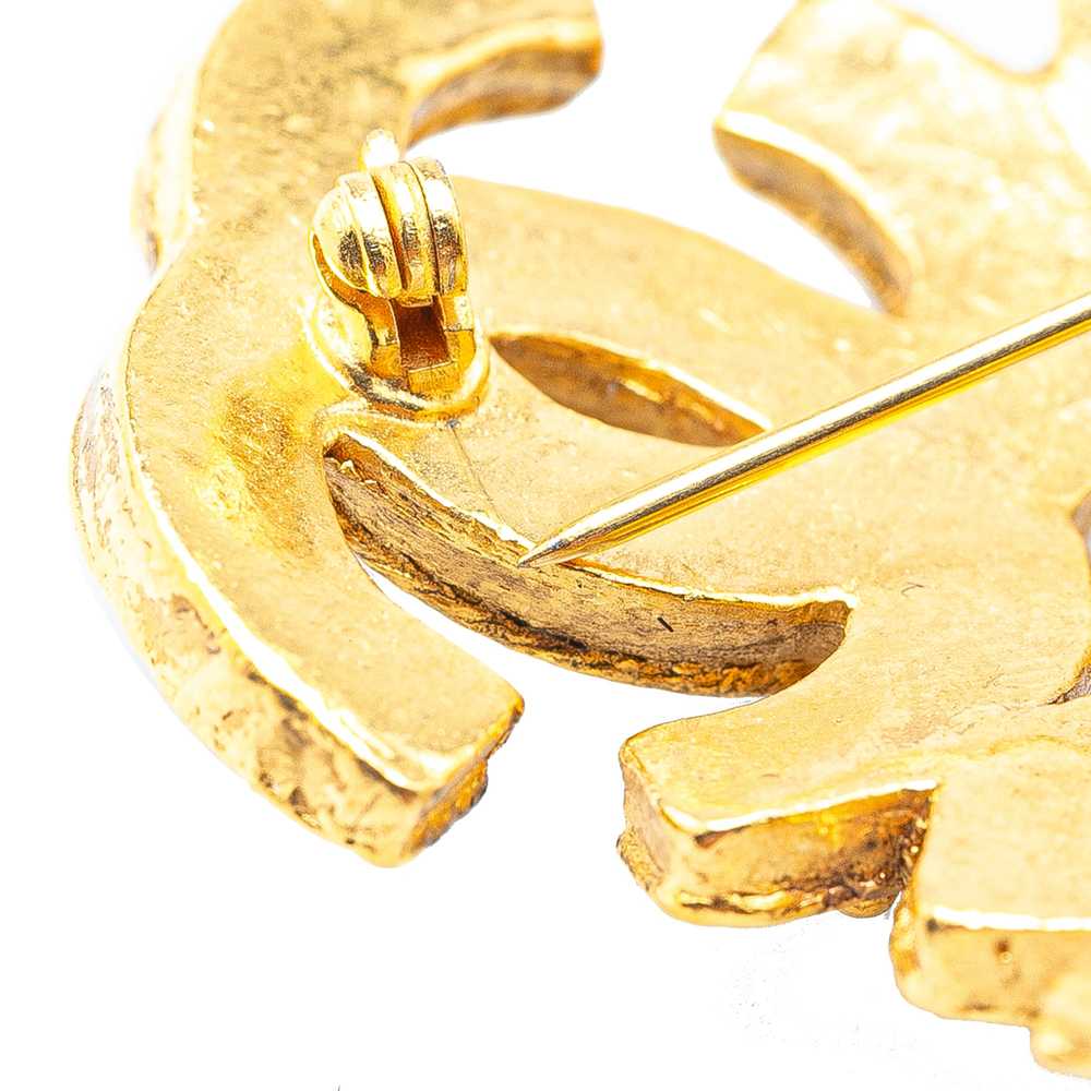 Gold Chanel Gold Plated Triple CC Brooch - image 4