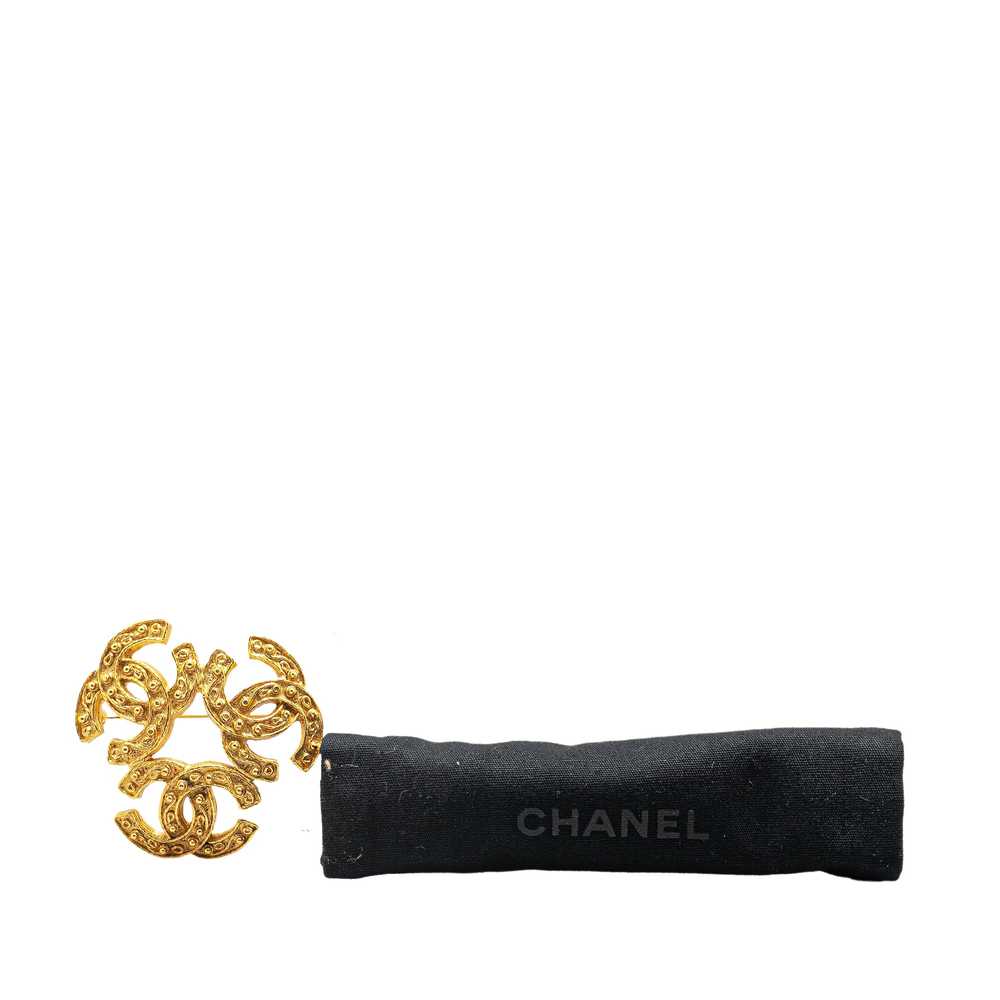 Gold Chanel Gold Plated Triple CC Brooch - image 5