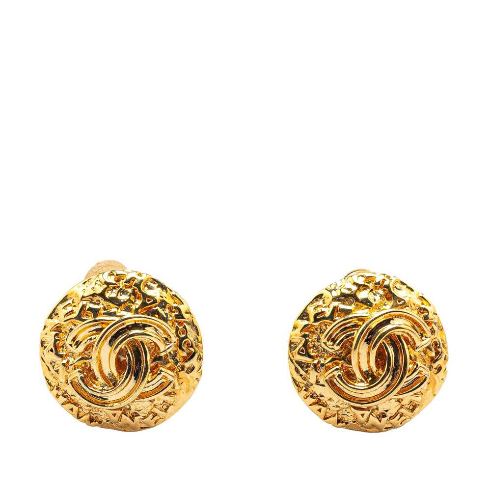 Gold Chanel Gold Plated CC Round Clip on Earrings - image 1