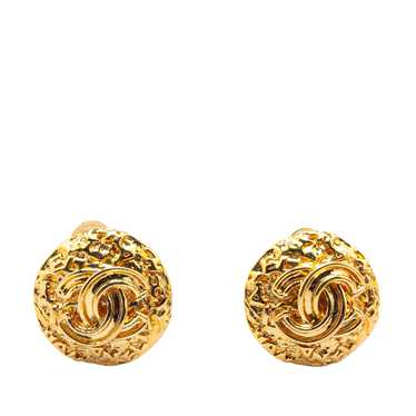 Gold Chanel Gold Plated CC Round Clip on Earrings - image 1