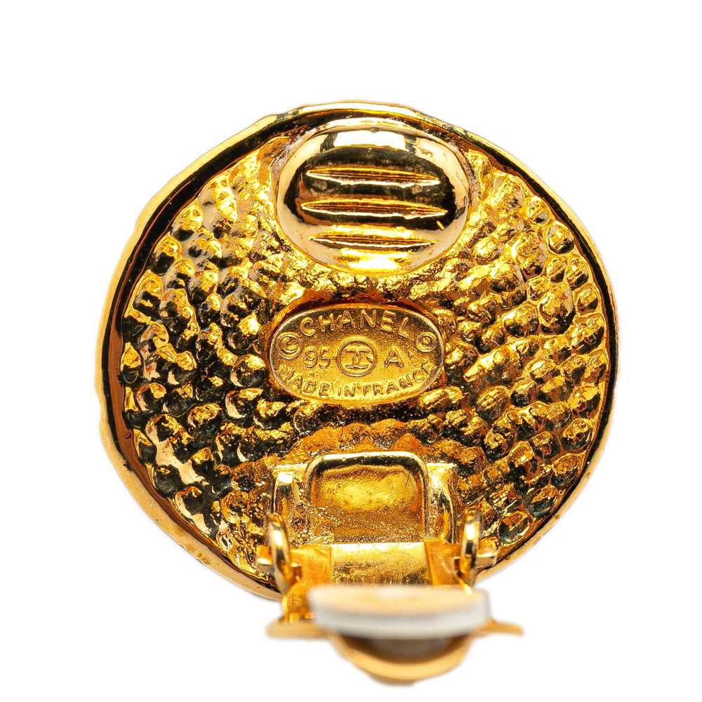 Gold Chanel Gold Plated CC Round Clip on Earrings - image 3
